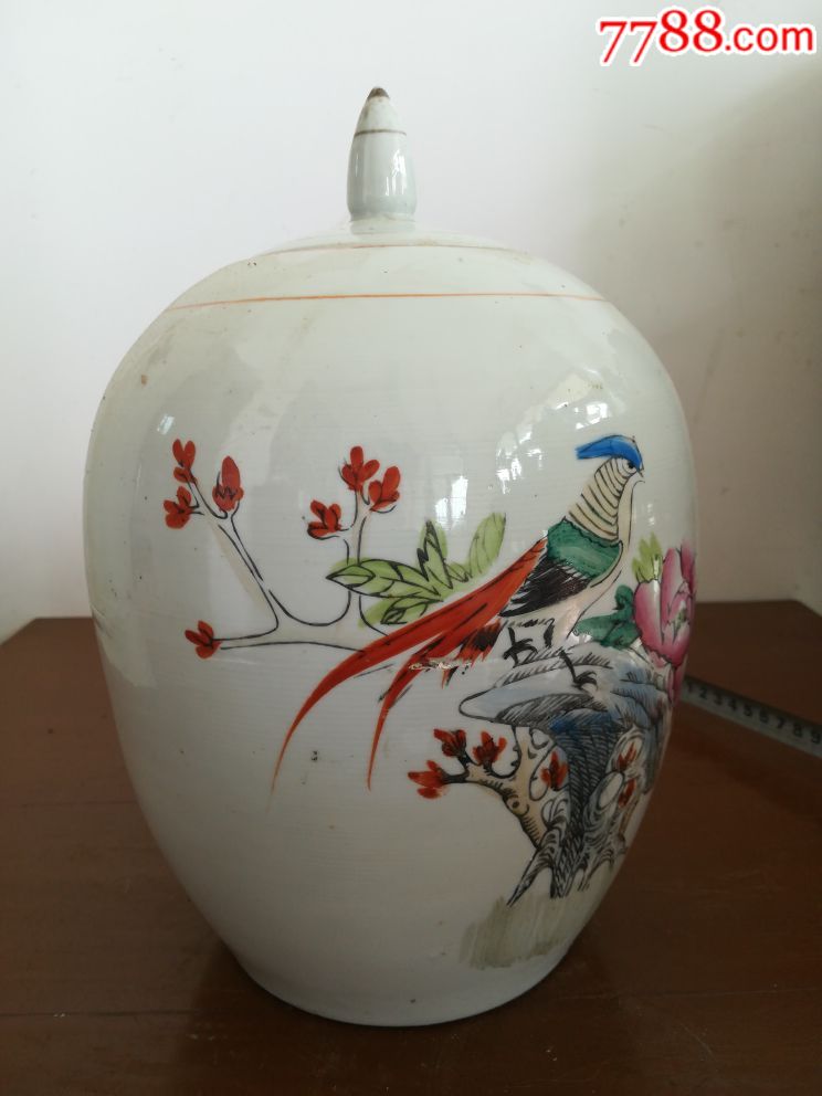 江西名瓷手绘花鸟冬瓜罐