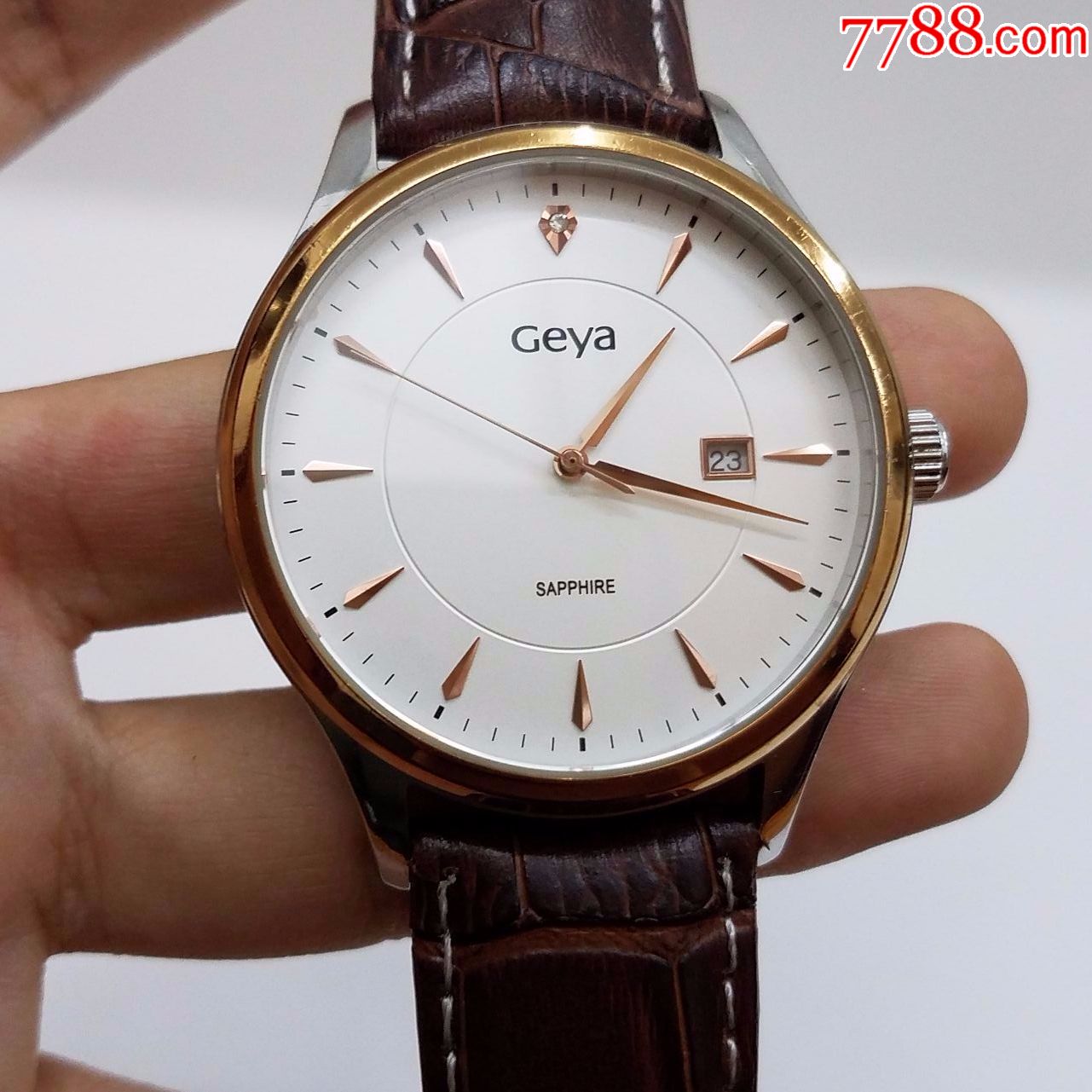格雅geya电子男表【优雅玫瑰金刻度,指针】【12点位点睛闪钻刻度】