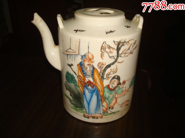 民国江生昌写意寿星图大茶壶