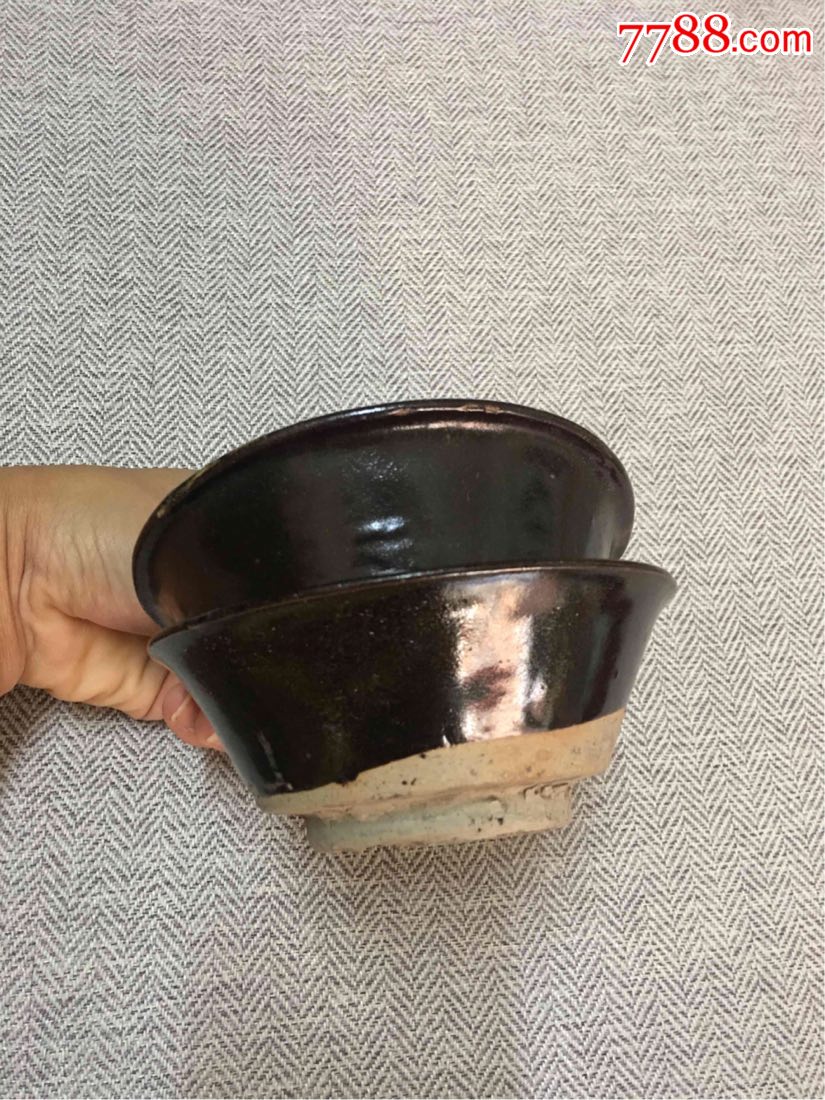 清朝黑釉老碗一对