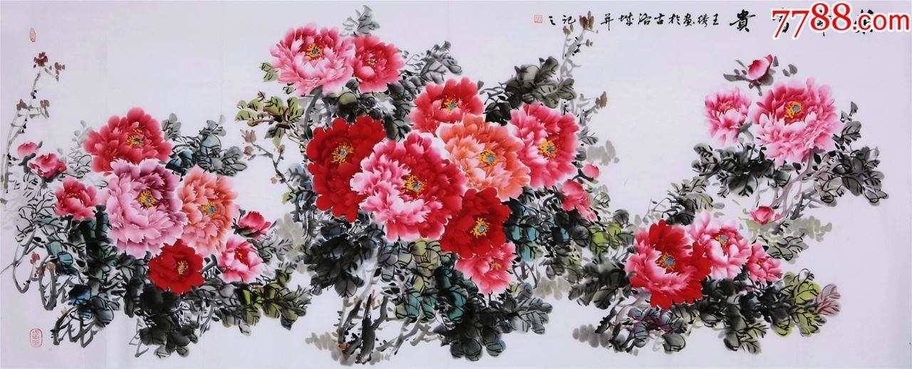 中国美协会员"洛阳牡丹王"【王绣】八尺花鸟画精品牡丹《荣华富贵》