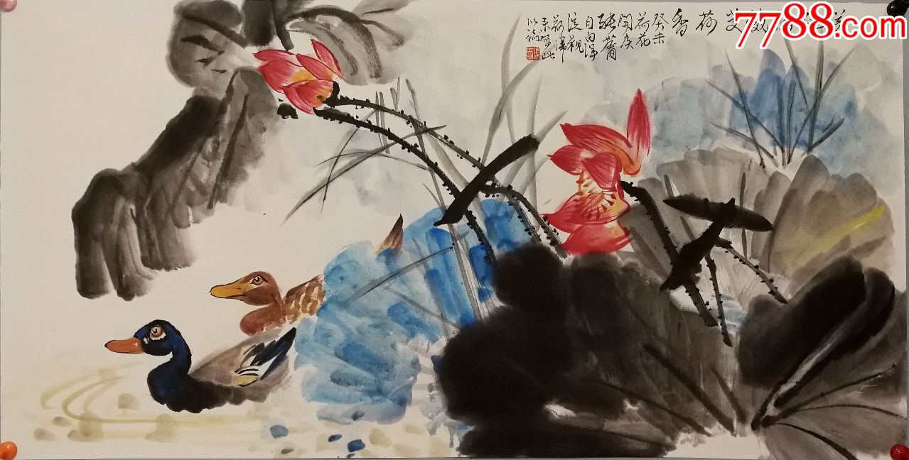 中国近代著名的花鸟画大师【张世简】花鸟画尺寸;99*50