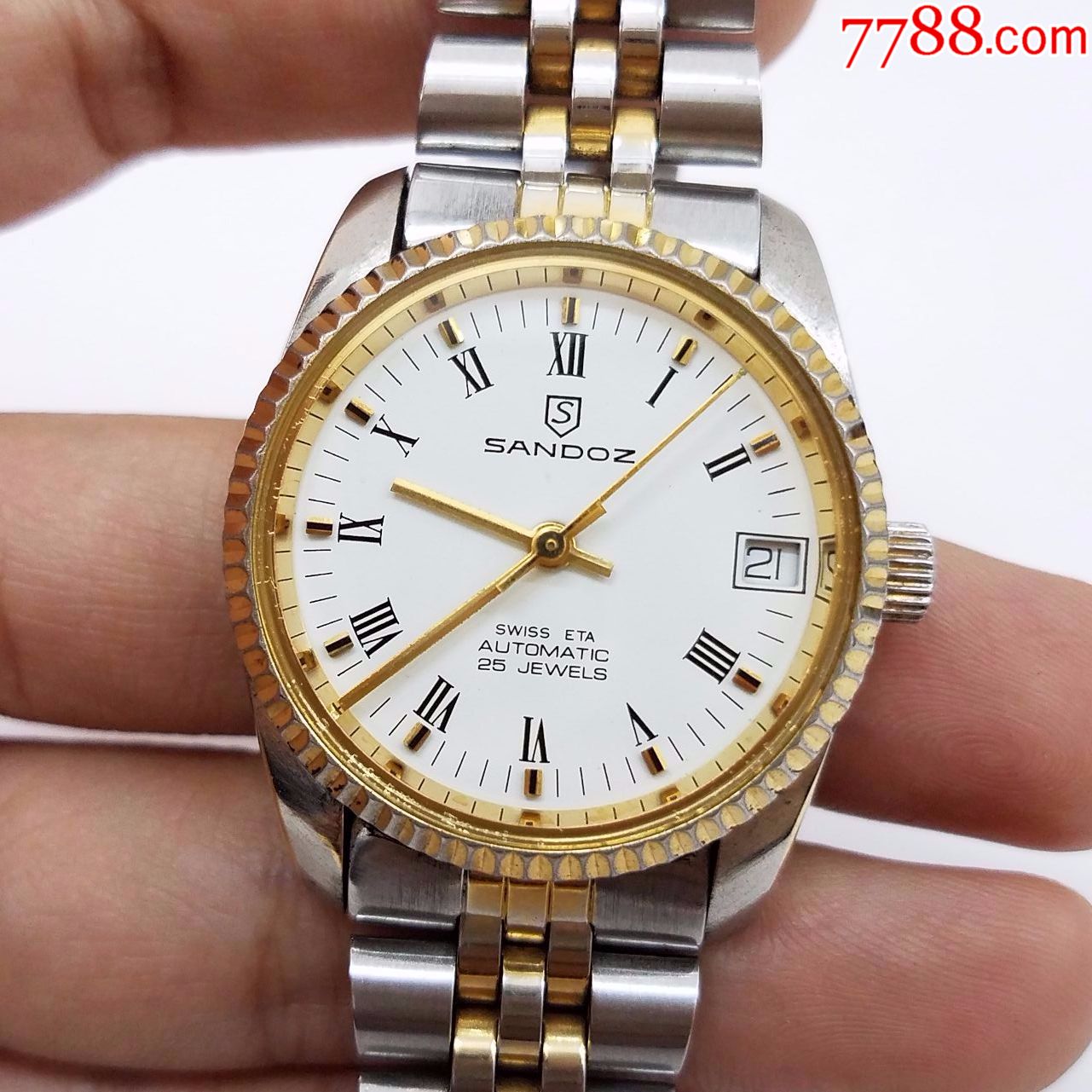 山度士自动机械中性男表【2824-2金机芯,透明底盖】【间金表款】_手表