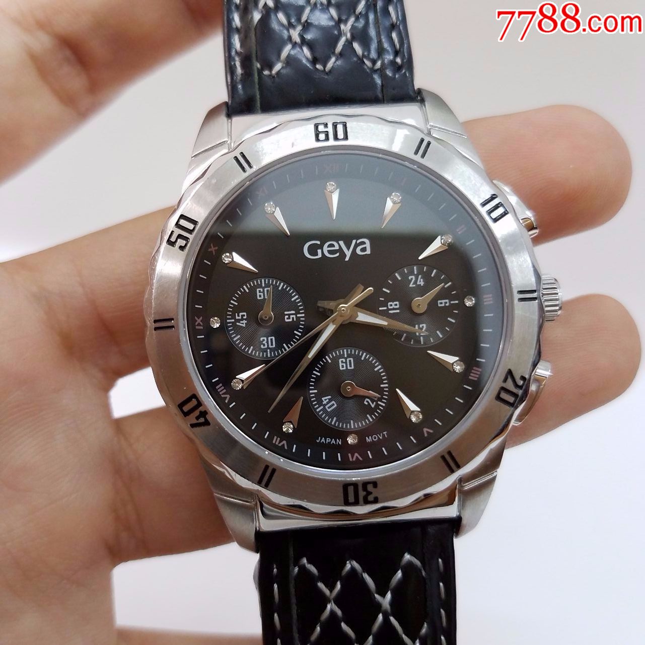 格雅geya电子计时男表【独特高闪闪钻刻度】【经典3眼表盘】【不走