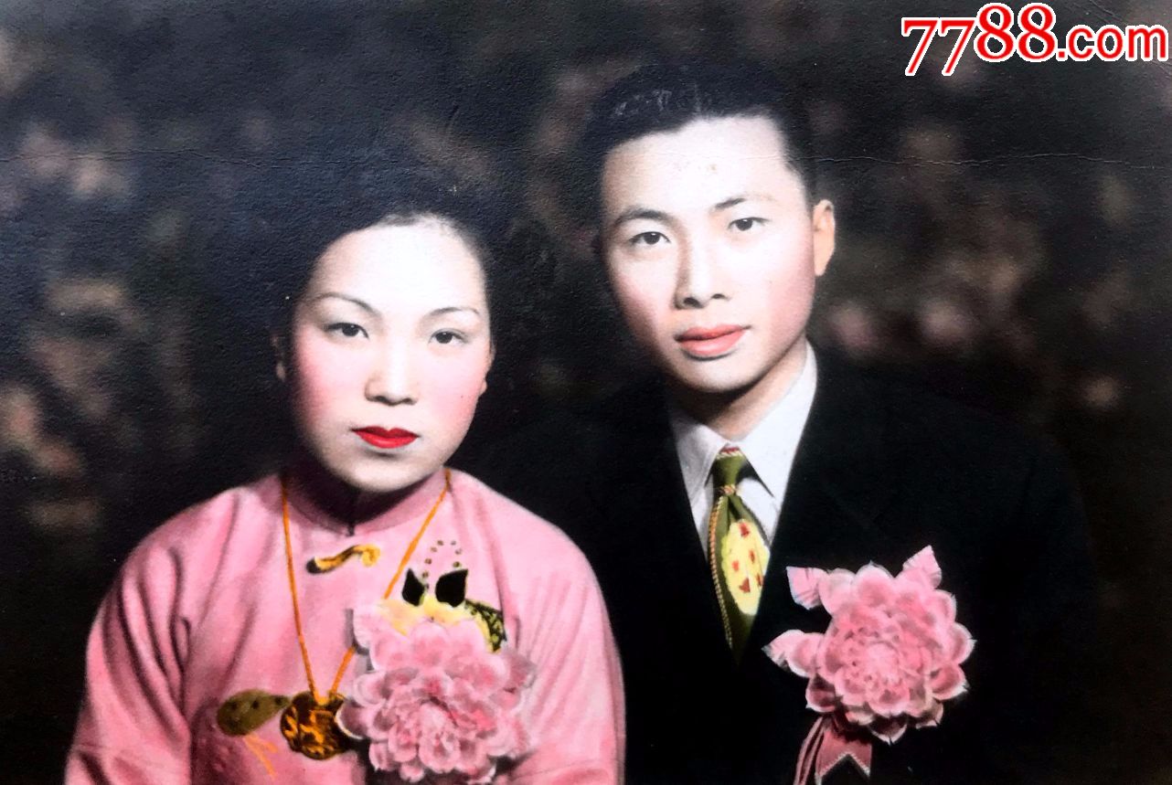 手工上色民国著名上海派克照相馆拍摄新娘结婚照