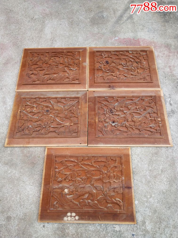 浮雕素工花鸟瑞兽老花板老木雕永春工