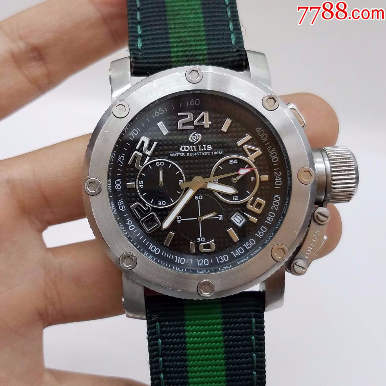 willis电子计时男表【漂亮夜光指针】【独特立体格纹表盘】【独特24