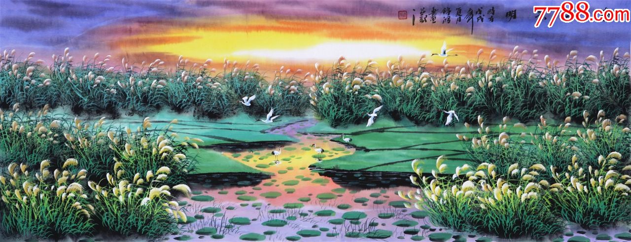 河南省美协会员,河南人大画院院士"李锦鸿"六尺山水画精品春风鹤舞