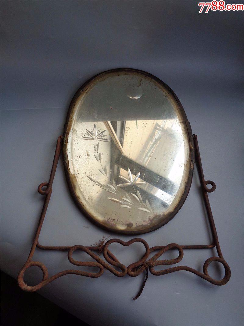 民国时期玻璃砖铜边镜子