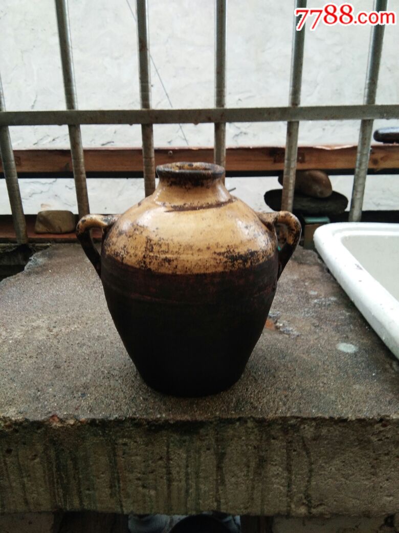 明朝双耳黄釉小口罐_价格1800元_第1张