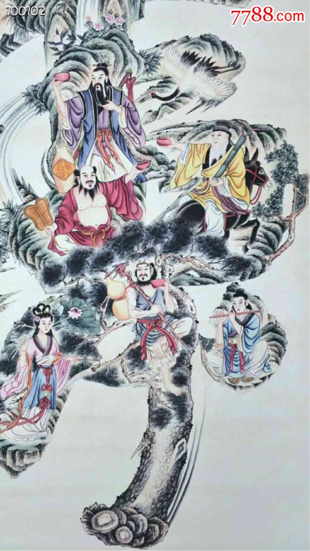 马奎的八仙祝寿老画收藏佳品手绘之作