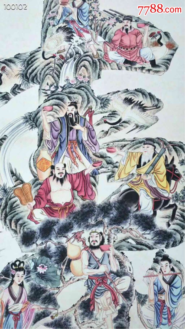 马奎的八仙祝寿老画收藏佳品手绘之作