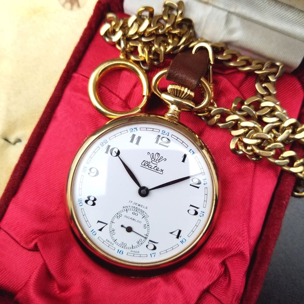 中古美品!】瑞士watex瓦特-手卷机械怀表