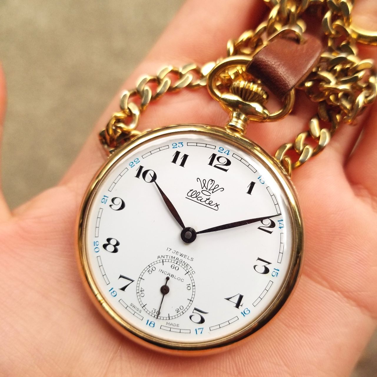中古美品!】瑞士watex瓦特-手卷机械怀表
