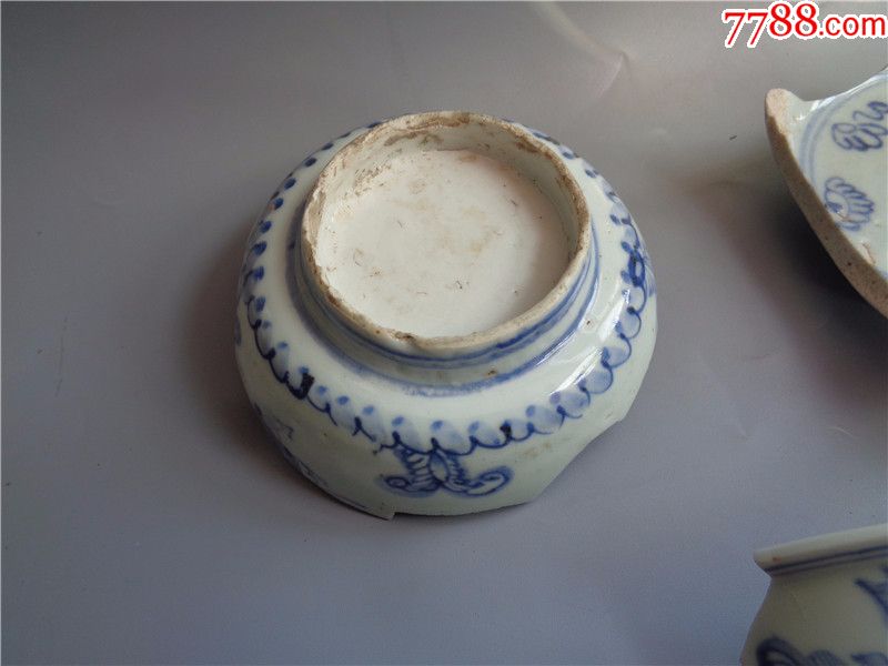 明代仙人乘槎图青花瓷片3件