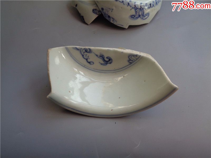 明代仙人乘槎图青花瓷片3件