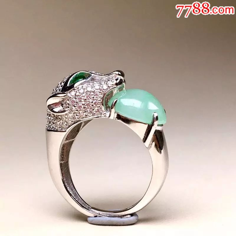 翡翠老头天然缅甸A货翡翠镶嵌戒指可收缩戒指