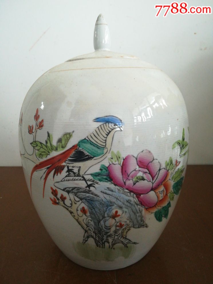 江西名瓷手绘花鸟冬瓜罐