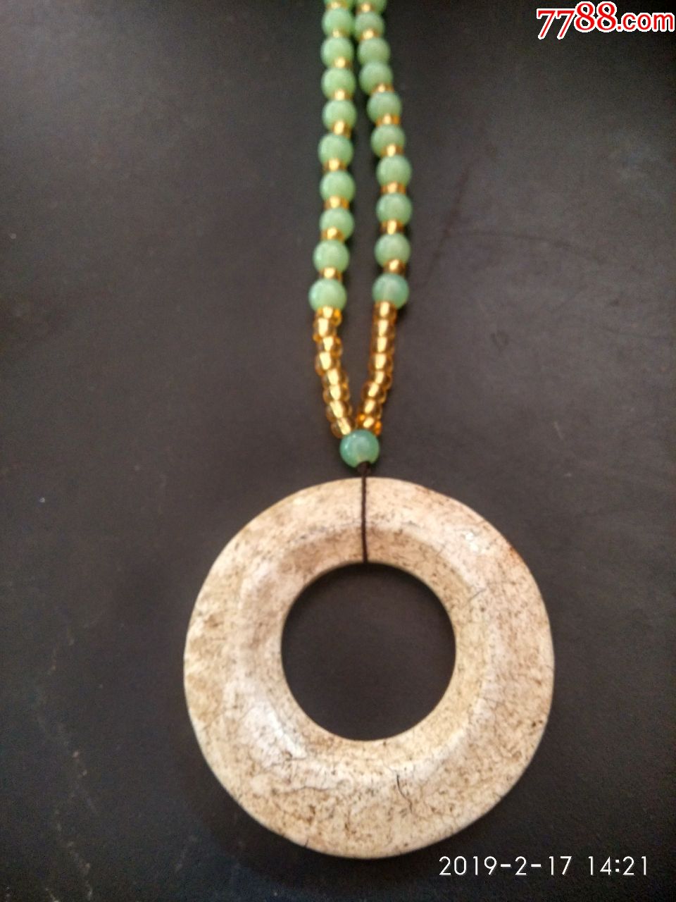 保真5000年红山文化鸡骨白玉璜项链,包邮.