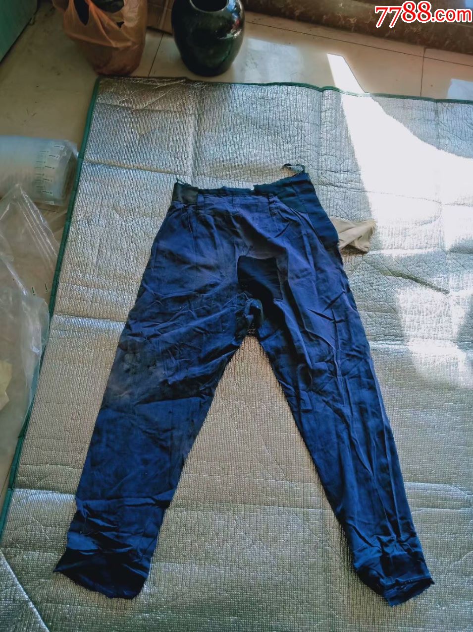 怀旧老蓝布补丁裤