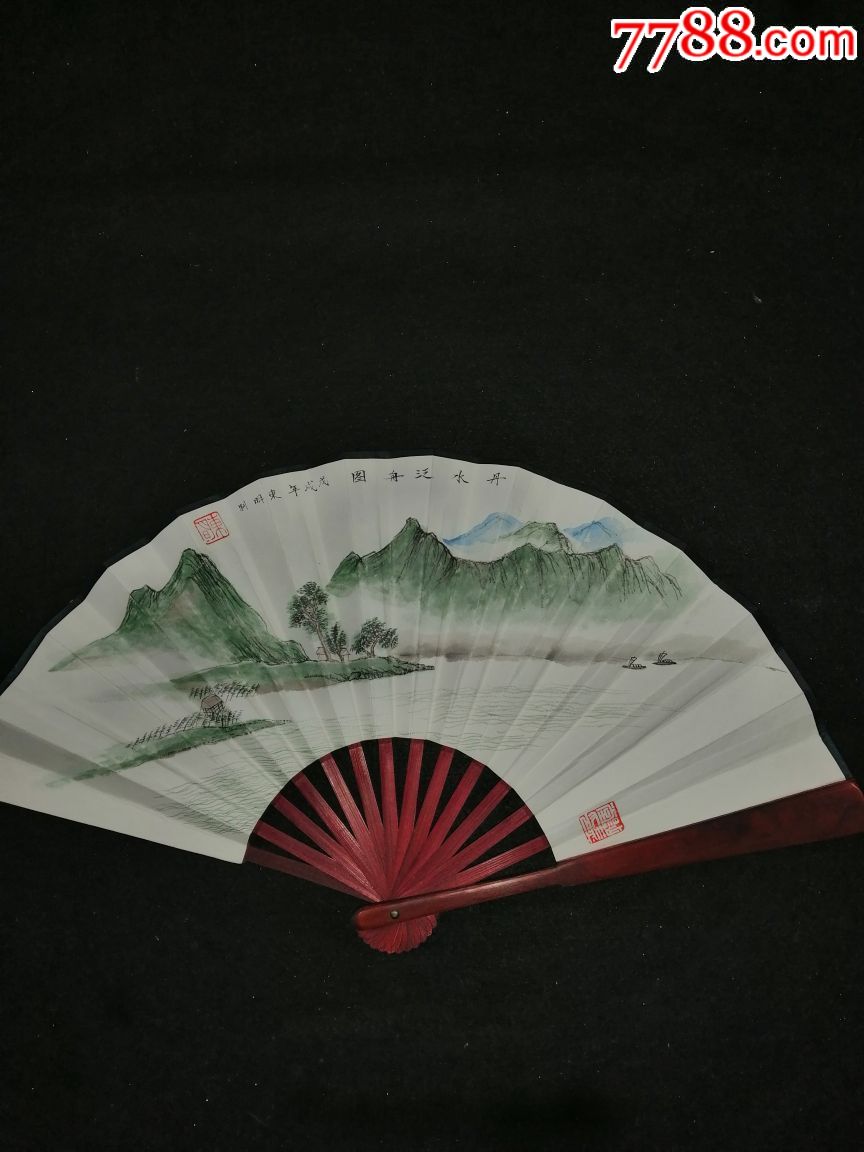 山水国画成扇,漂亮的扇子0拍