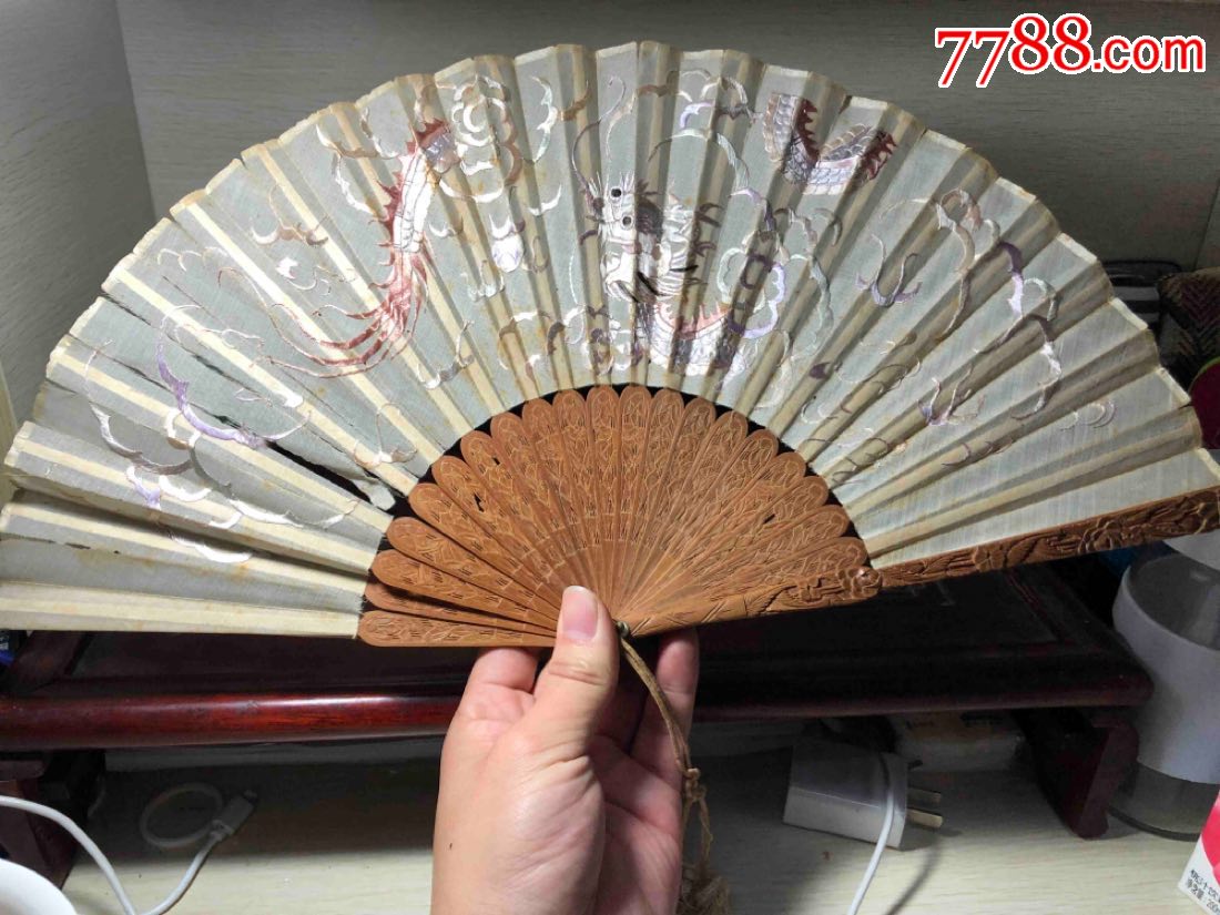 清代折扇清代扇子广州十三行清代刺绣龙纹扇子老扇子