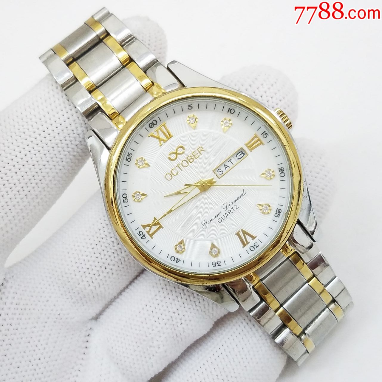 october电子男表【优雅间金表款】【闪钻金刻度金针金字】【旋涡纹
