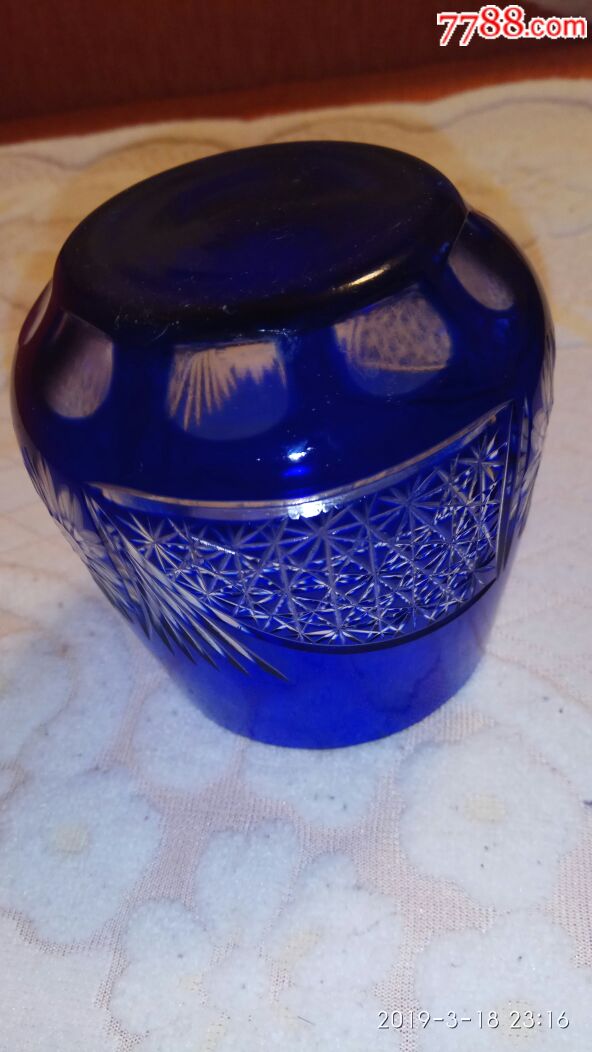 蓝色切花玻璃杯(6只)冷水缸一只带盖(10品)