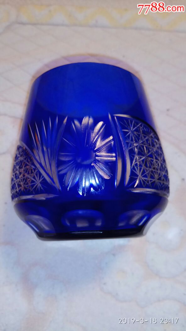 蓝色切花玻璃杯(6只)冷水缸一只带盖(10品)