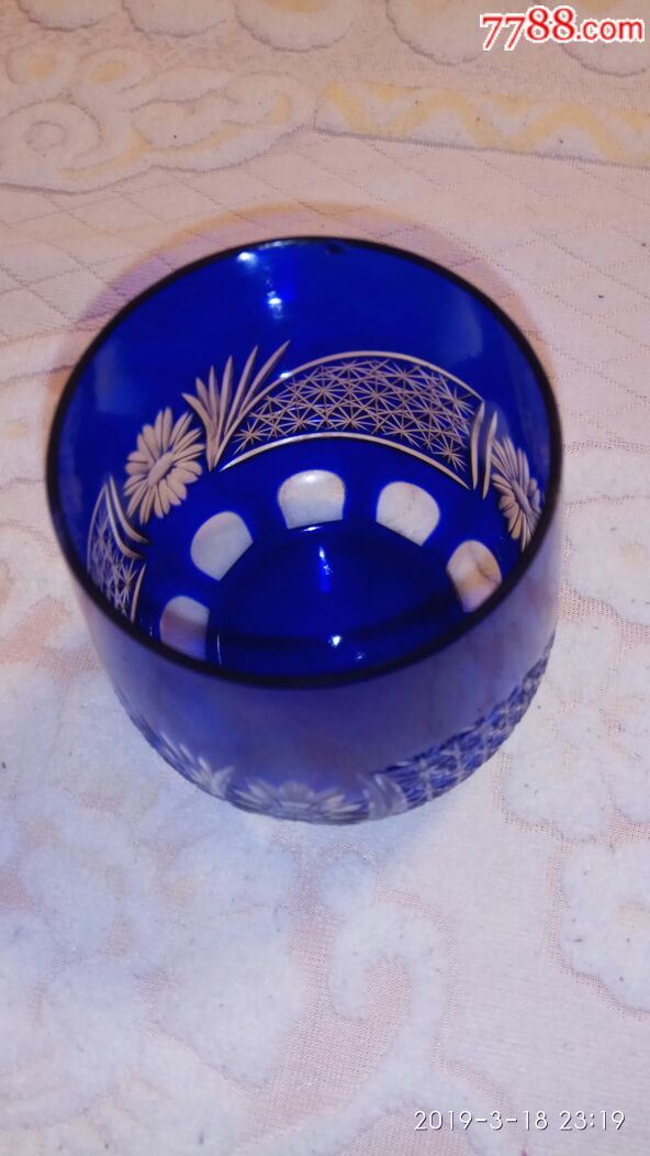 蓝色切花玻璃杯(6只)冷水缸一只带盖(10品)