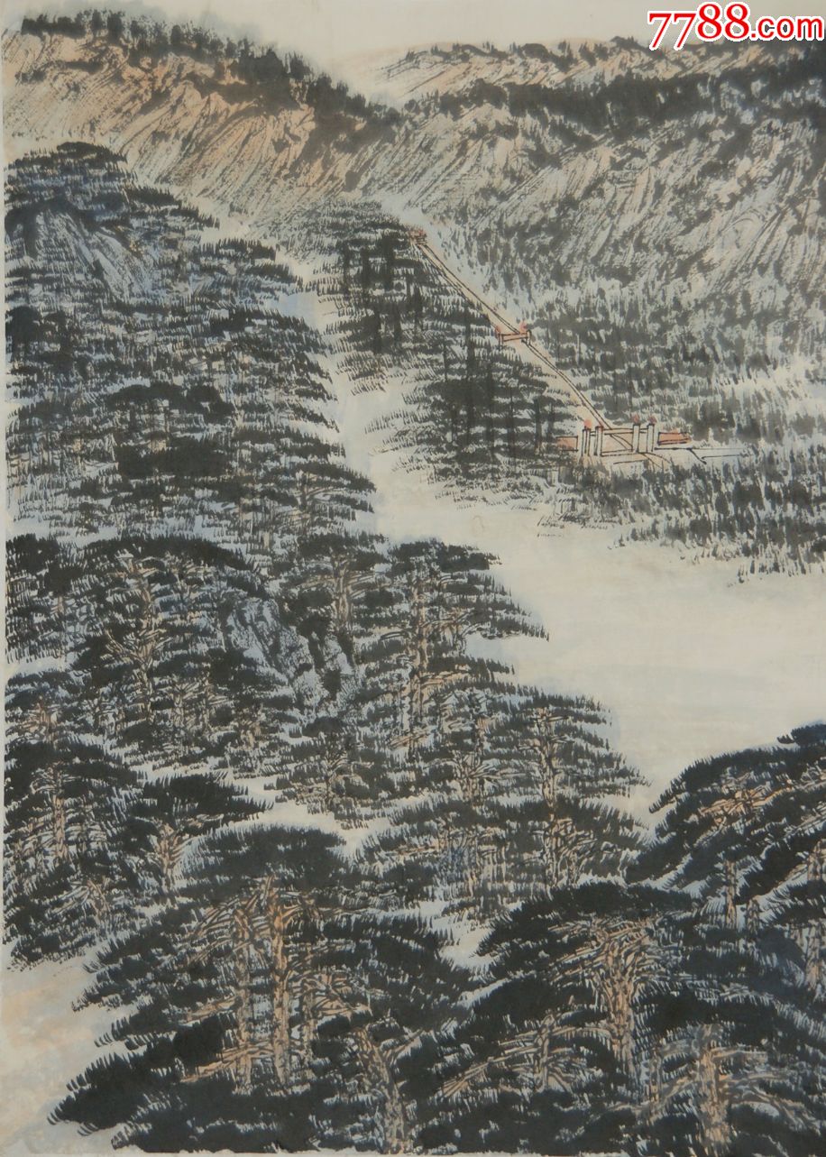 【钱松喦亚明宋文治魏紫熙】合作山水真迹_山水国画原作_第4张