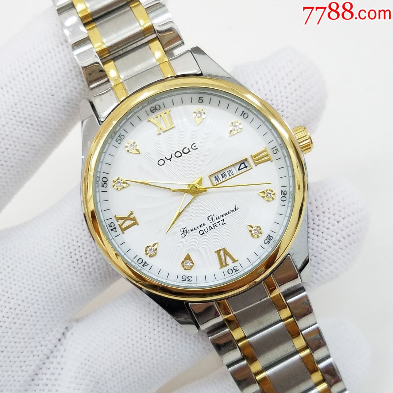 欧雅格电子男表【优雅间金表款】【旋涡纹表盘】【闪钻金刻度金针】