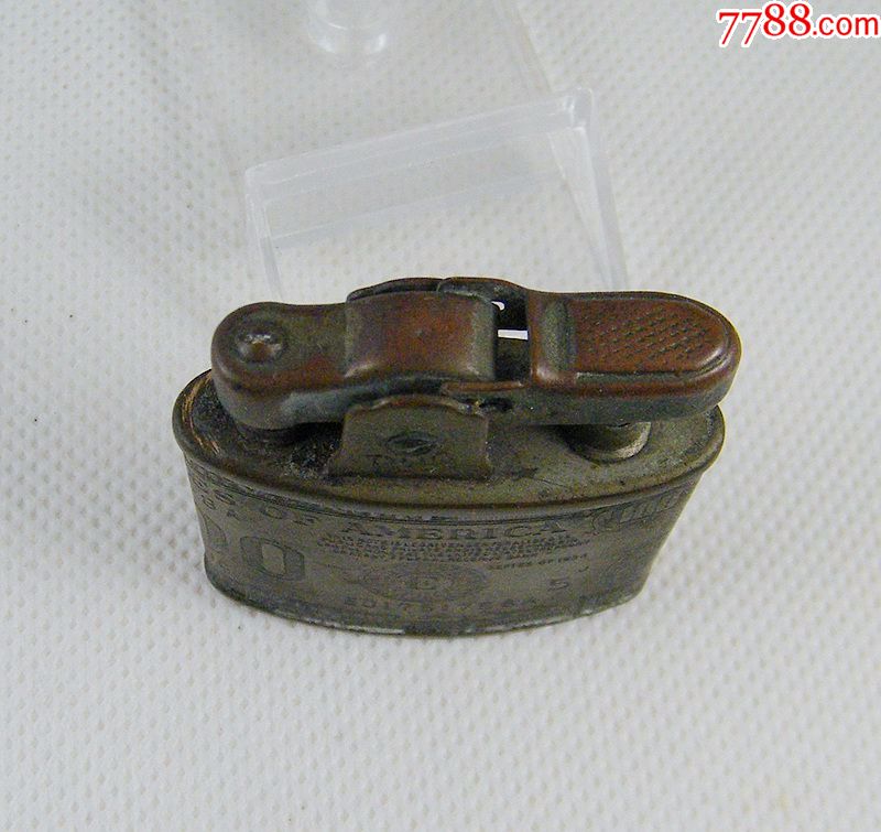 少见的进口古董磕头式煤油打火机-全铜美元雕刻-配件机