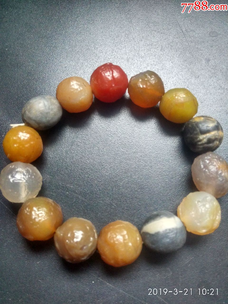 新疆阿勒善原矿五彩玛瑙珠手串,包邮.