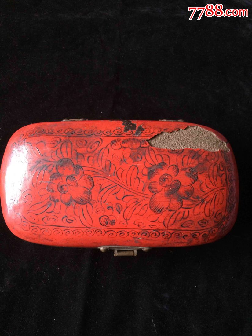 老漆器盒子老首饰盒红底漆器盒收藏大约创汇时期的收藏