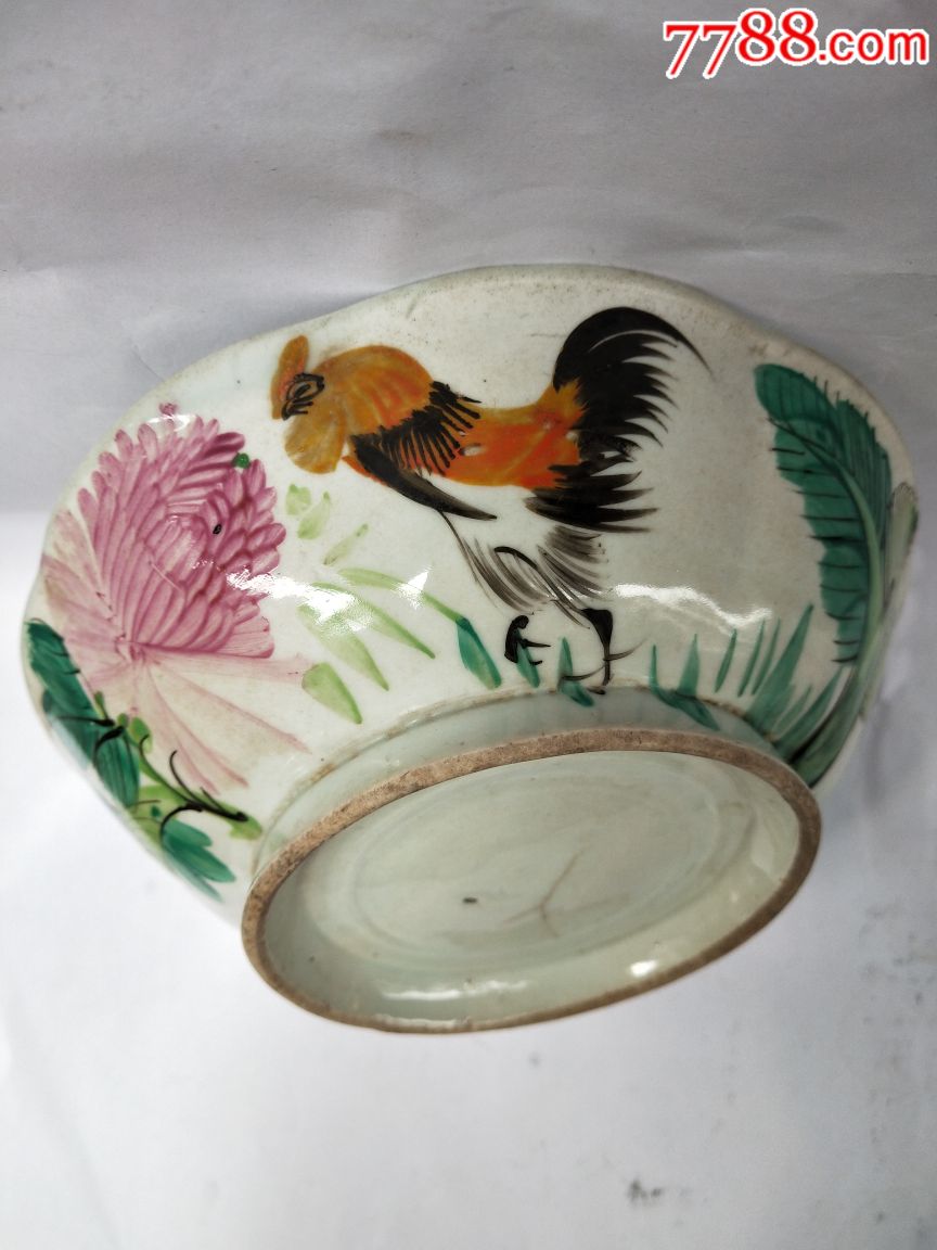 (协美彩庄)民国八角花卉公鸡碗