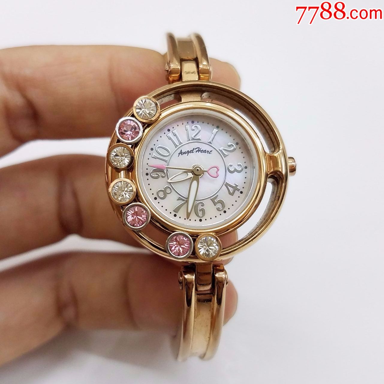 天使心电子女表【独特移动闪钻表圈,贝壳面表盘,玫瑰金表款】_手表