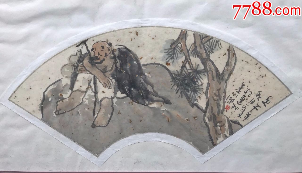 陈一峰老师写意老翁人扇面