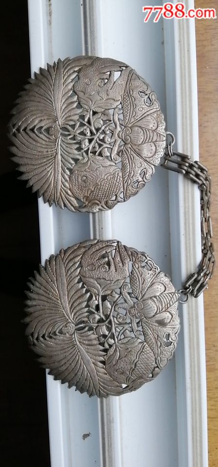 清代老银饰挂件一对