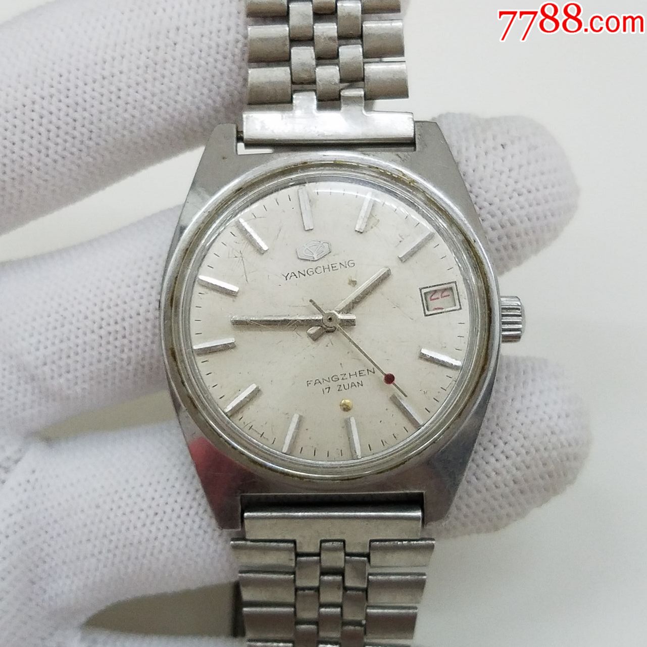 羊城手动上链机械男表【能走时】【日历好使】【能手动上链】,手表