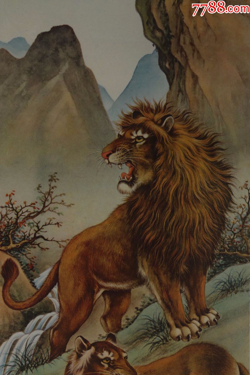 1958年出版宣传画典藏《殷梓湘作-虎豹狮象屏》共2张-保真