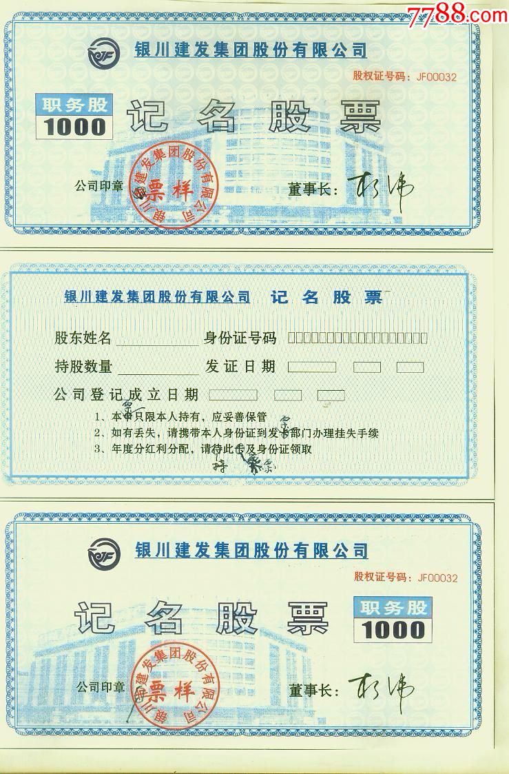 银川建发集团记名股票1000股票样