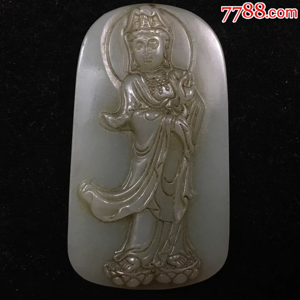 清代收藏老和田玉观音玉佩挂件玉器保真