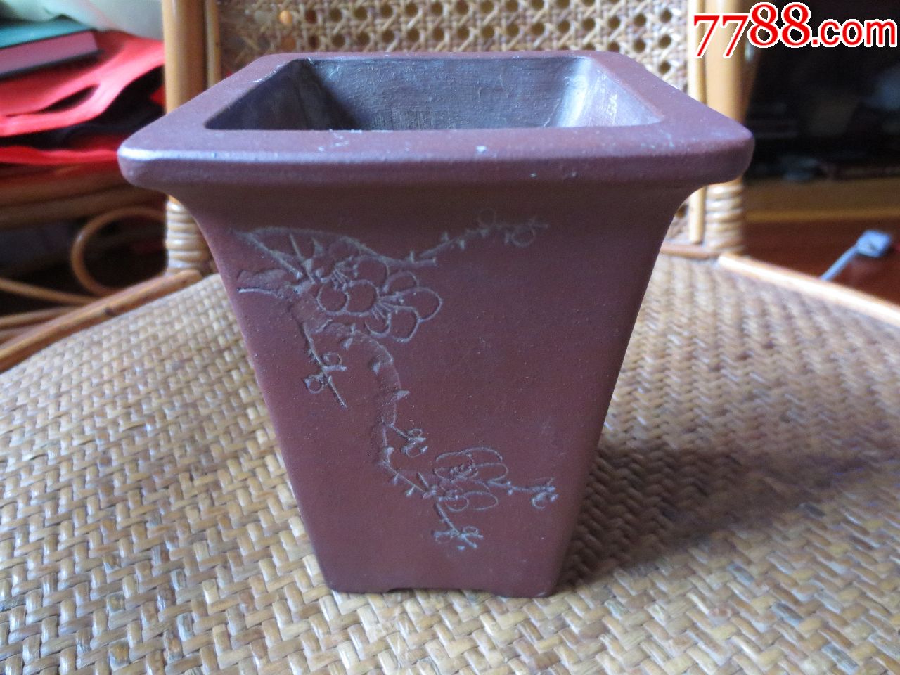 红雨刻四方小花盆-价格:380元-au20323629-其他紫砂 -加价-7788收藏