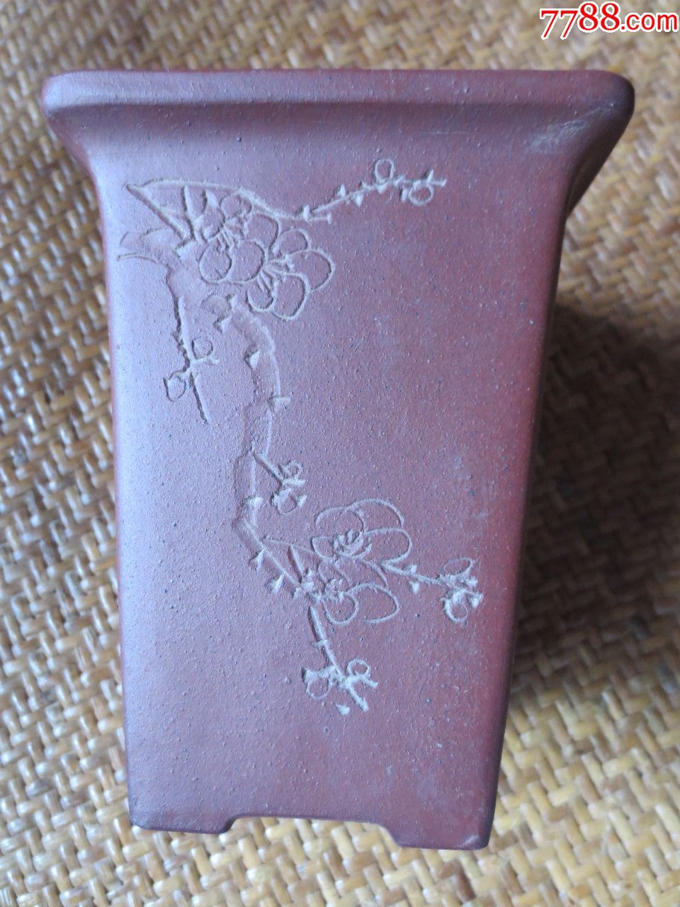 红雨刻四方小花盆_其他紫砂_鉴别图片_收藏价格_7788陶器收藏