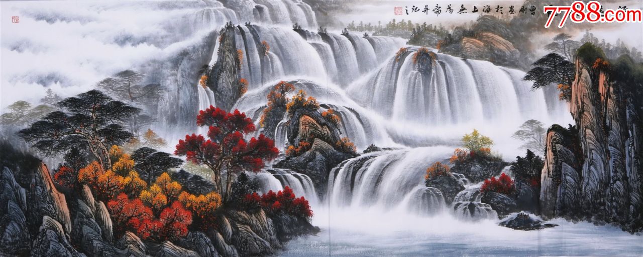 著名山水画家曾刚八尺彩墨山水画精品源远流长