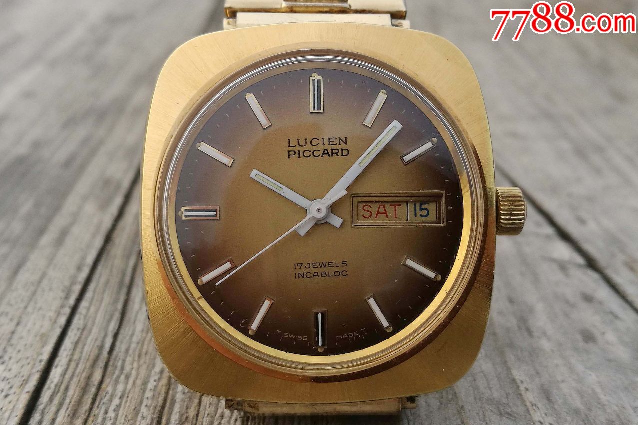 卢森皮卡德古董表稀有特殊渐变咖啡盘厚镀金表身,手表/腕表_第1张
