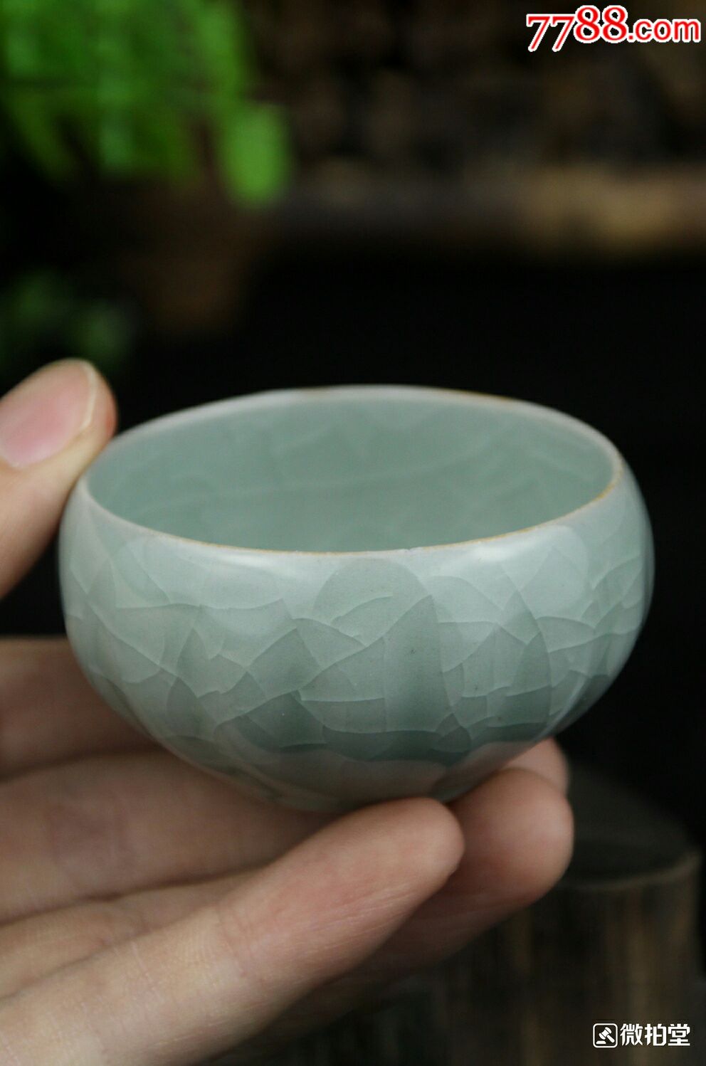 郭留江大师作品汝窑豆青南瓜杯