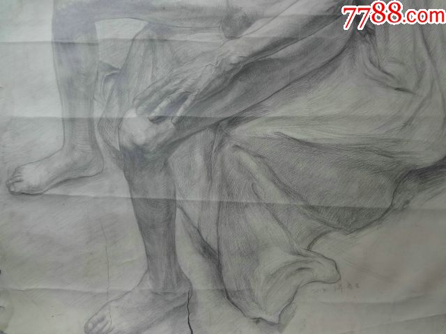 画家带签名素描《坐着的男人体》—【低价拍售完为止】素描作品(*u