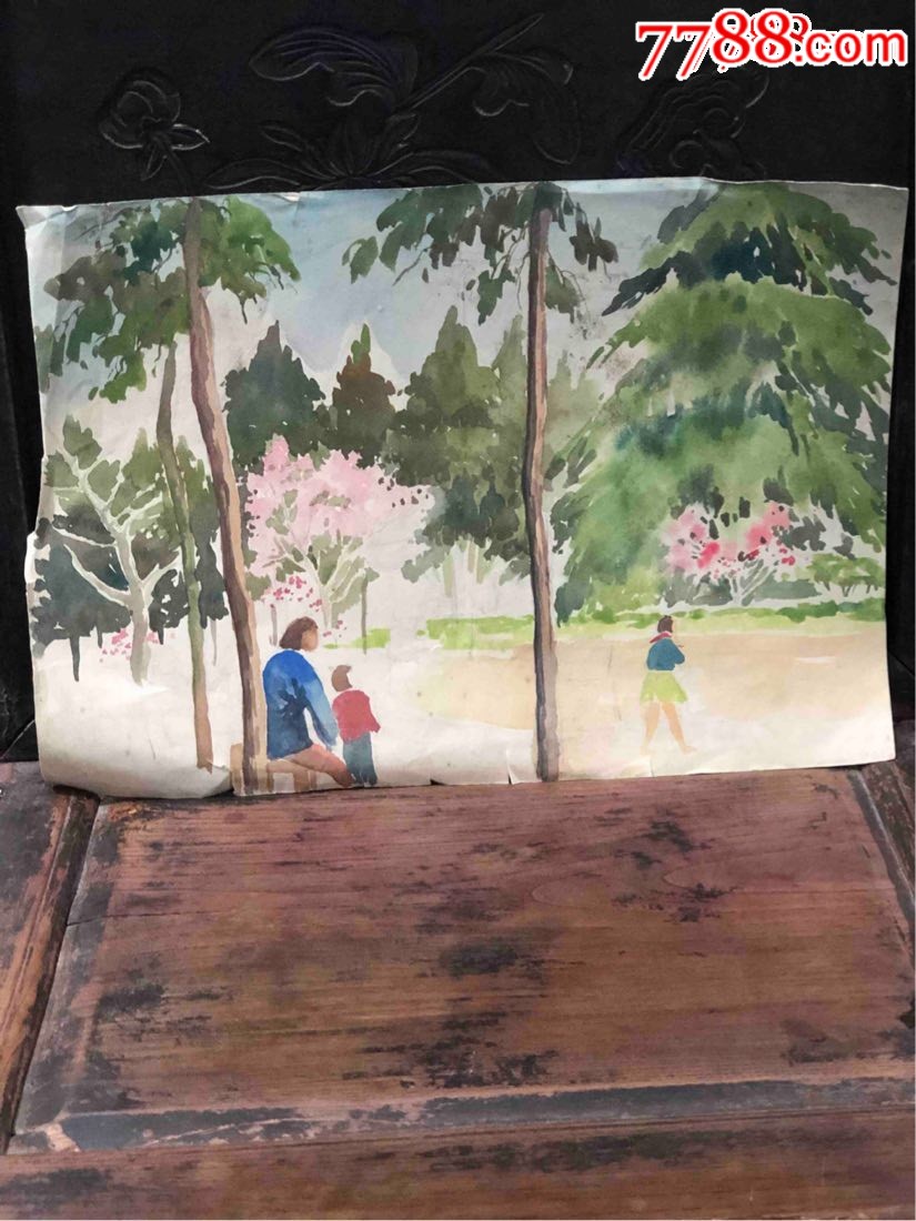 老粉彩风景人物画-价格:1元-au20912311-水粉/水彩原画 -加价-7788